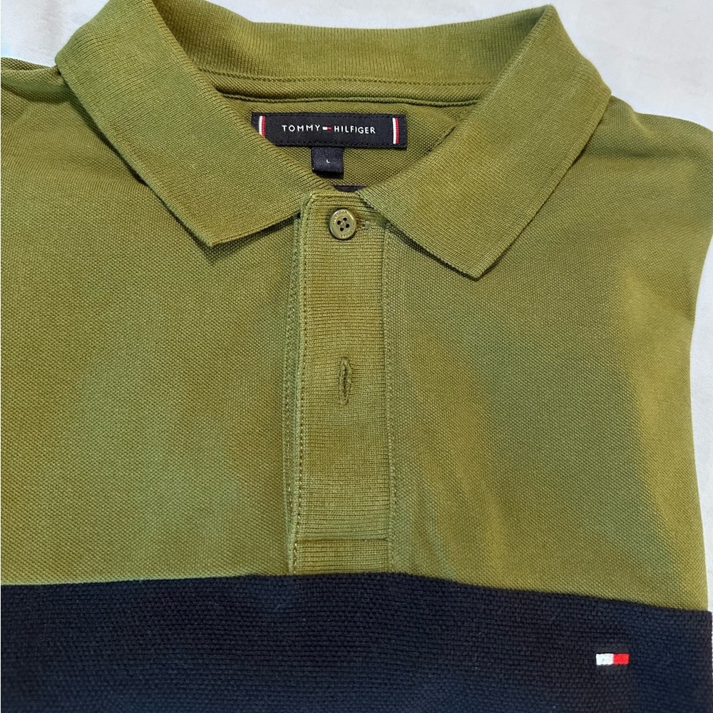 Tommy Hilfiger Olive and Black Polo Shirt